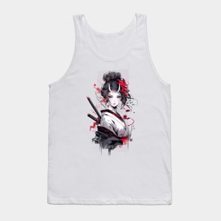 Beautiful girl with horns,  katana,Asian drawing Tank Top